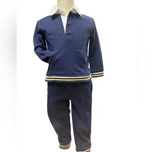 Janie and Jack two piece cotton play set Navy with Striped Waistband size 2T